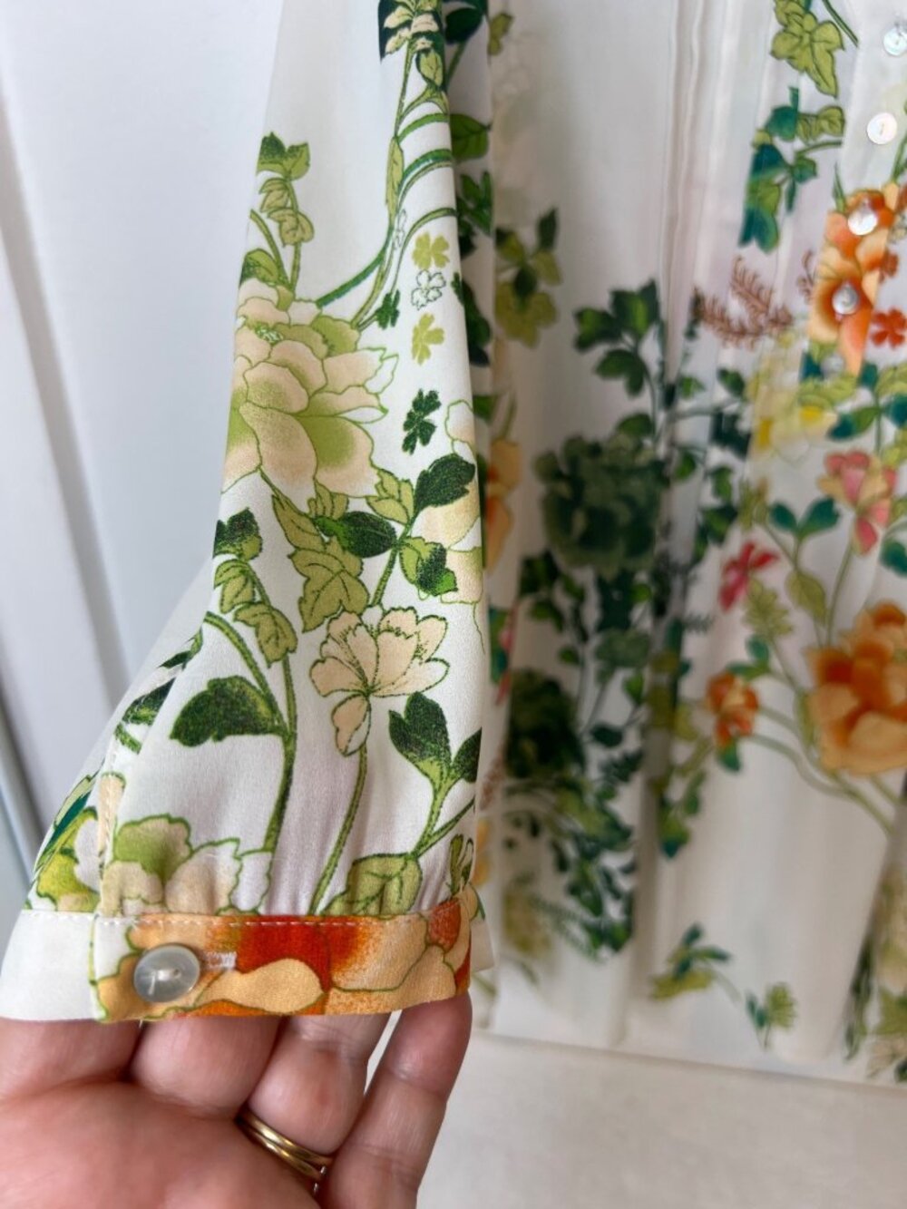 Rose + Olive 2X Floral Botanical Leaves Blouse Popover Pleating Flowy Romantic - Picture 7 of 10